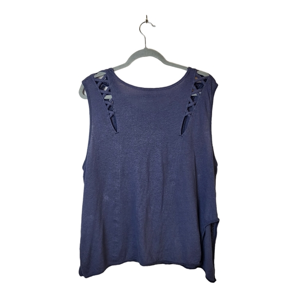Free People We the Free Summers End Linen Cotton Blend Cutout Tank - Picture 3 of 7